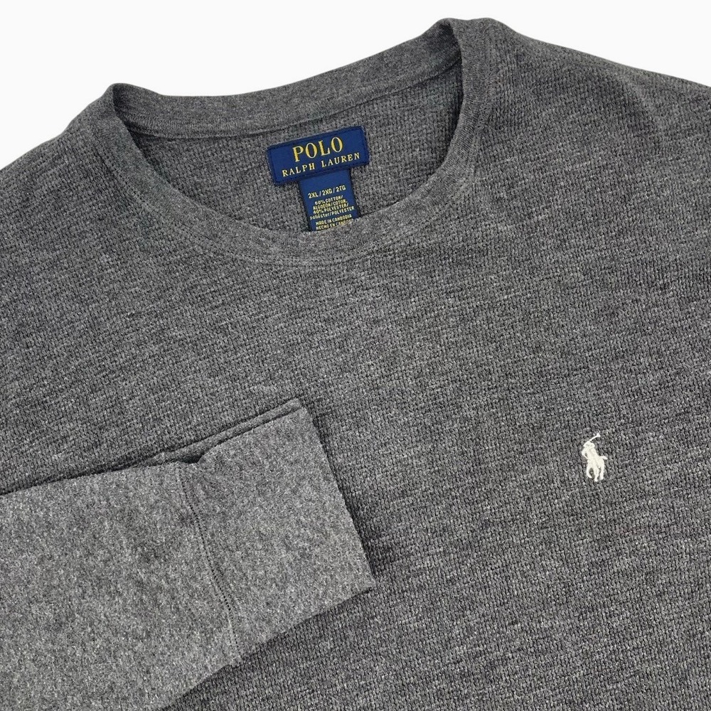 Polo Ralph‎ Lauren XXL Waffle Knit Long Sleeve Shirt Charcoal Gray Pony Logo 2XL